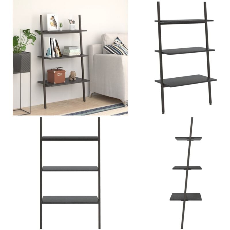 Tagère inclinée à 3 niveaux Noir 64x34x116 cm - Bibliothèque - Étagère Murale - Rangement Mural - Meuble Design - Décoration Intérieure - Home &