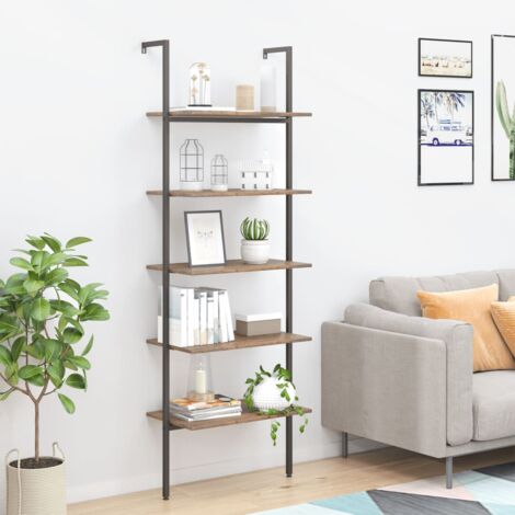 Étagère inclinée à 5 niveaux  Meuble Étagère Meuble de rangement Marron foncé et noir 64x35x185 cm 39731
