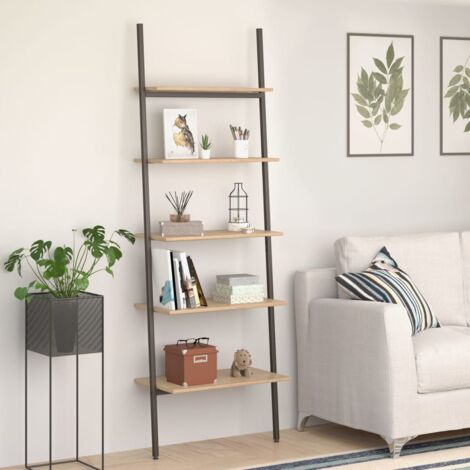 Étagère inclinée à 5 niveaux,Étagère de Rangement Marron clair et noir 64x34x185,5cm CFW74123