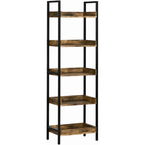 Étagère Industrielle 5 Niveaux Bois Métal, 48x30x155cm, Marron Rustique