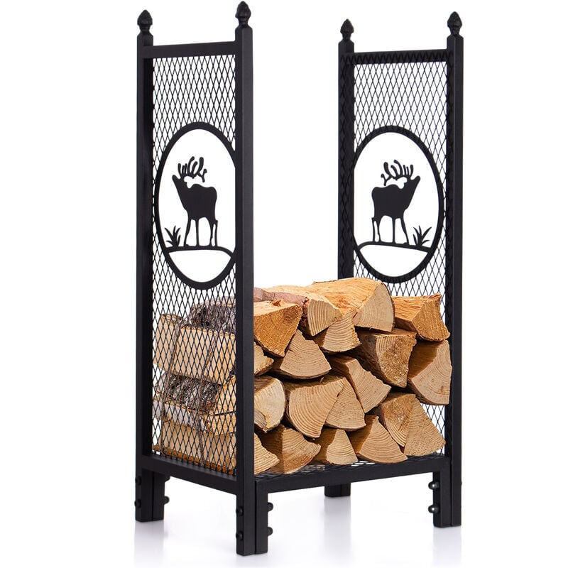 Todeco - Etagère intérieur Support élevé Bois, Motif de l'élan Porte-bûches Charge 60 kg, 40x30x80 cm, pour Intérieur Extérieur