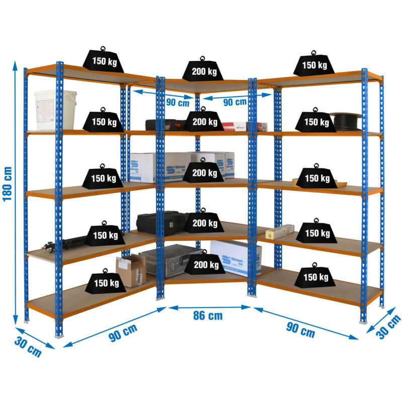 Simonrack - Etagère plateau bois sans vis maderclick corner 5/300 + 2 mader 5/300 a/n/m - 1800x1800x