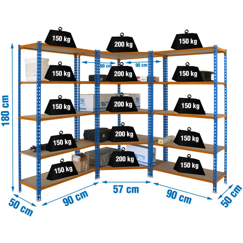 Etagère légère plateau bois sans vis pack maderclick corner 5/500 + 2 mader 5/500 a/n/m - 1800x1800x500 200Kg Simonrack