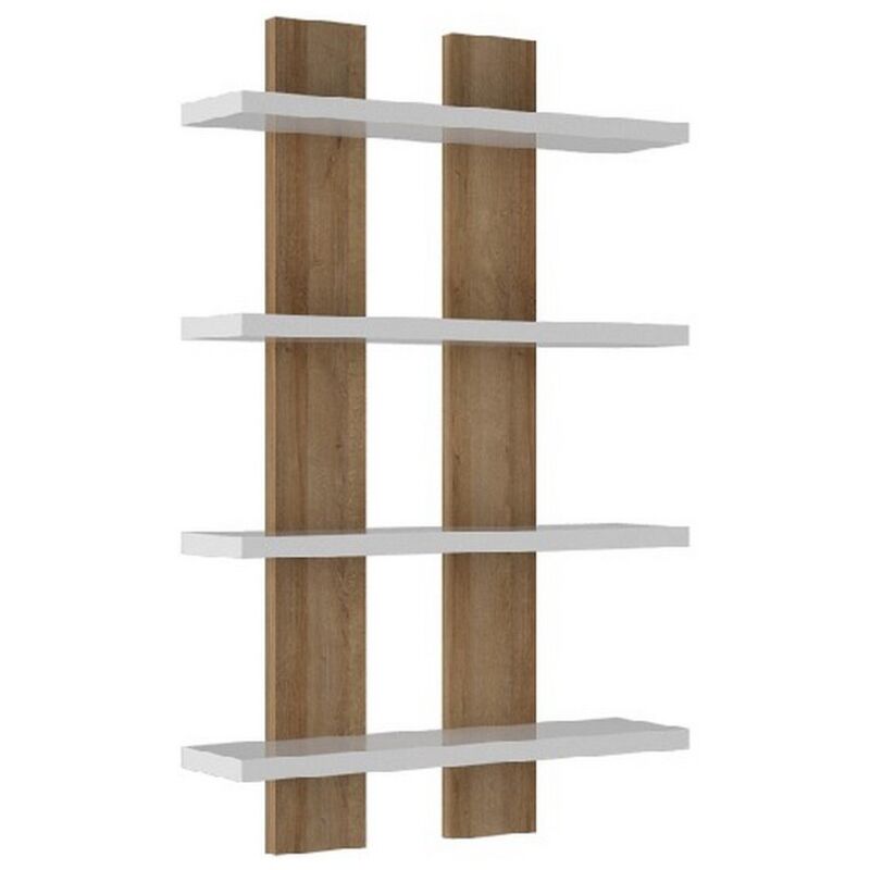 Tagère Lella, Panneau Aggloméré Mélaminé, Blanc, Chêne, 50x17x80 cm