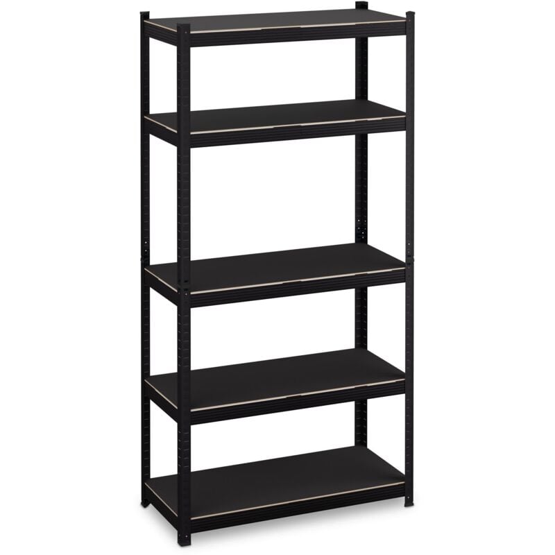 Tagère à charge lourde, hlp : 180x90x40 cm, 5 niveaux, jusqu'à 875 kg, cave, garage, acier, noire - Relaxdays