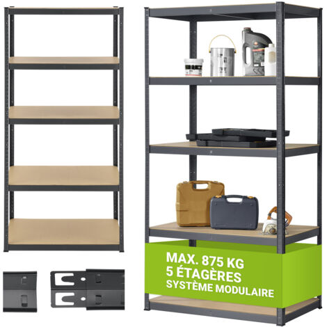 Étagère lourde Juskys Basic 200x100x60 cm – Étagère de stockage avec 5 niveaux – max. 875 kg – Métal – Étagère de cave en métal grise