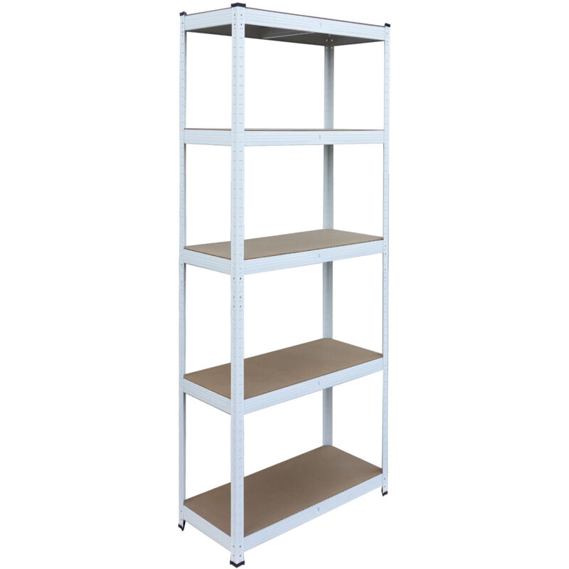 Relaxdays Rayonnage pour charges lourdes HxLxP:180x90x40cm,875kg,5 niveaux, cave/garage, à emboîter, blanc/marron