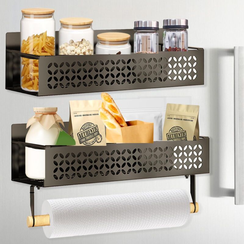 Etagere Magnetique Frigo, Porte-Épices Multifonctionnel Convient pour Réfrigérateur, Pas Besoin de Percer des Trous, Forte Force D'adsorption, avec