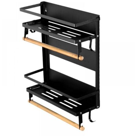 Étagère magnétique pliable pour réfrigérateur, porte-épices mural multifonctionnel, compatible avec les réfrigérateurs et les murs de cuisine - 40 x 32 x 30 cm - Noir