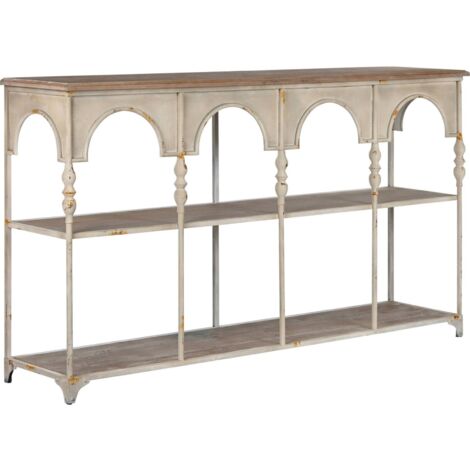 Étagère métal blanc naturel style néoclassique pour salon élégant - Blanc patiné et bois naturel