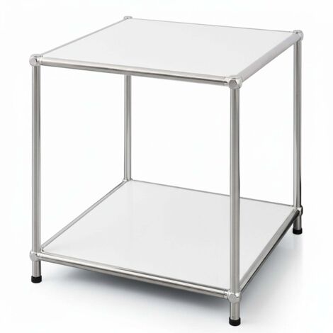 Étagère métal chromé design épuré, Concept Epuré MK-012, L40 × P40 × H46 cm, Blanc
