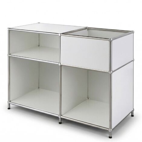 Étagère métal chromé design épuré, Concept Epuré MK-030 : 3 étages + 1 compartiment , Blanc, 65 x 40 x 88 cm