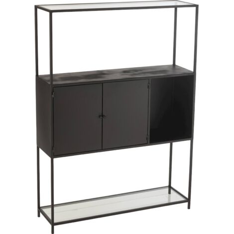 Étagère métal verre noir élégance moderne pour salon ou bureau - Noir métal et verre transparent