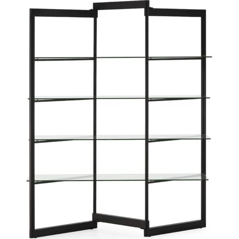 Étagère métal verre trempé noire élégance moderne salon - noir structure verre transparent