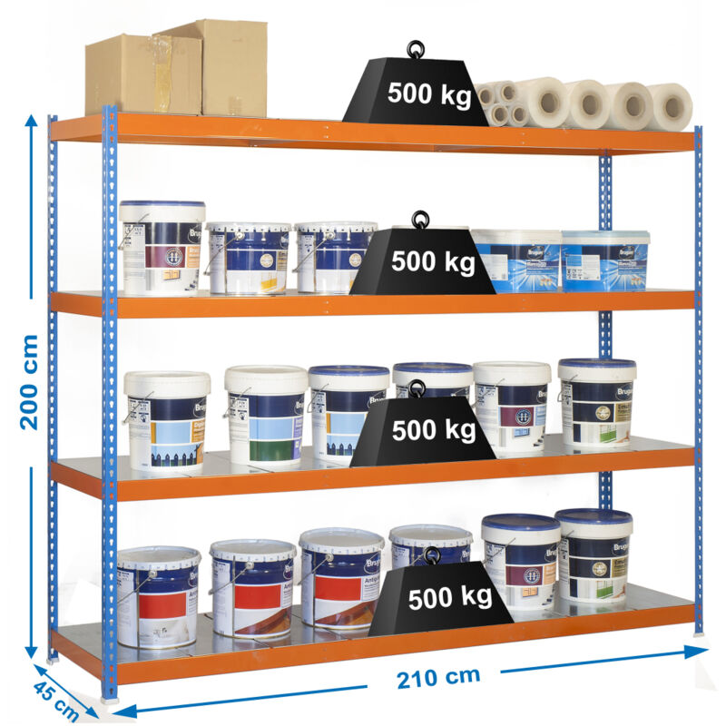 Simonrack - Etagère charge lourde simonforte 2104-4 metal bleu/orange/galva - 2000x2100x450 500Kg