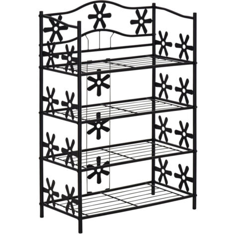 Étagère Métallique 4 Niveaux 59.5x30x92 cm - Rangement Gain de Place pour Chaussures ou Plantes - Noir