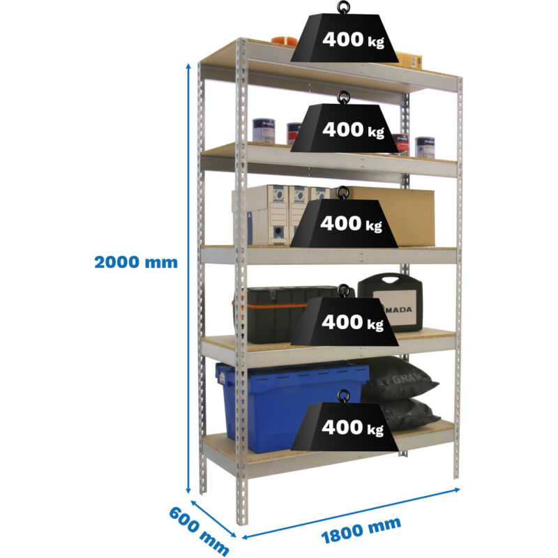 Simonrack - Etagère charge lourde ecoforte 1806-5 chipboard galva/bois - 2000x1800x600 400Kg