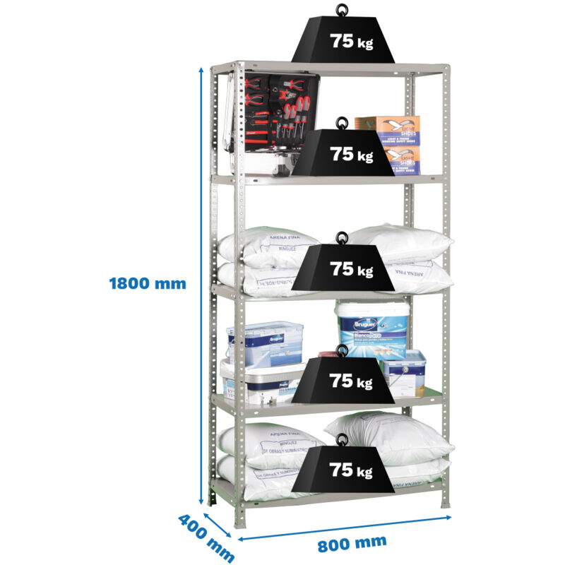 Etagère légère métallique avec vis advantage mini 5/300 gris - 1800x800x300 75Kg Simonrack