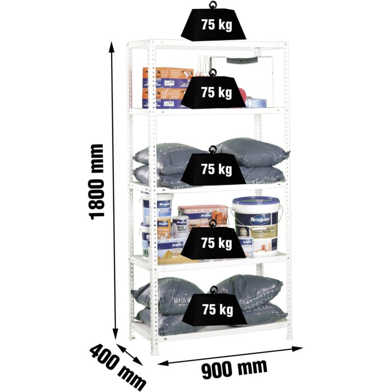 Etagère légère métallique avec vis advantage 5/400 blanc - 1800x900x400 75Kg Simonrack