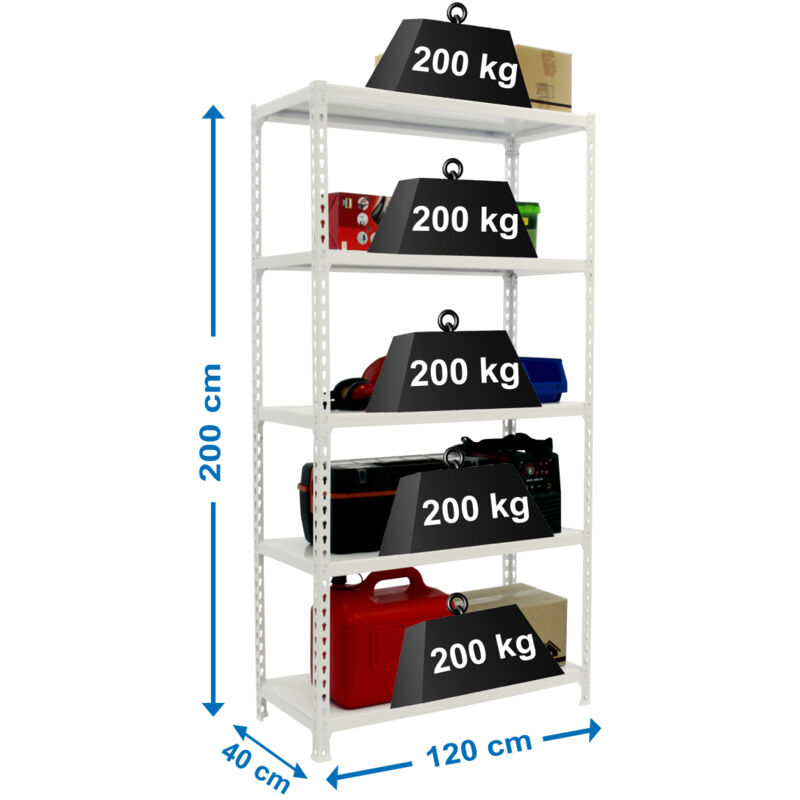 Etagère légère métallique sans vis simonclick megaplus 5/400 blanc/blanc - 2000x1200x400 200Kg Simonrack