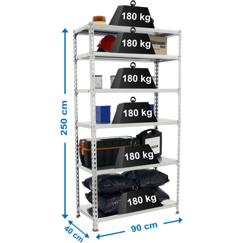 Etagère légère métallique sans vis simonclick 6/400 galva/galva - 2500x900x400 180Kg Simonrack