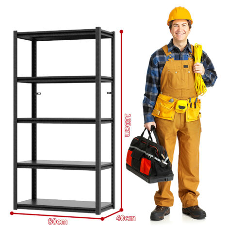 Étagère Métallique à 5 Niveaux, Capacité de Charge 650 kg, Structure Robuste en Acier, Hauteur Réglable pour Garage, Entrepôt et Maison, Conception sans Bois, Résistante aux Rayures, 160 cm × 80 cm × 