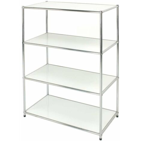 Étagère métallique chromée 4 tablettes blanches 40x80x120 cm – Finition résistante aux rayures – Pour cuisine, salle de bains, garage - CM 40 X