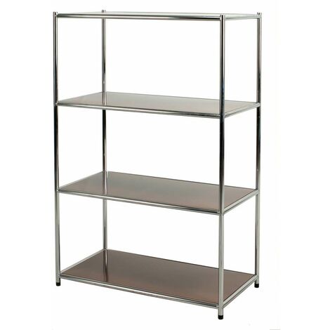 Étagère métallique chromée 4 tablettes marron – Dimensions 40x80xh120 cm – Structure en acier résistante aux rayures – Piétements réglables - CM 40 X