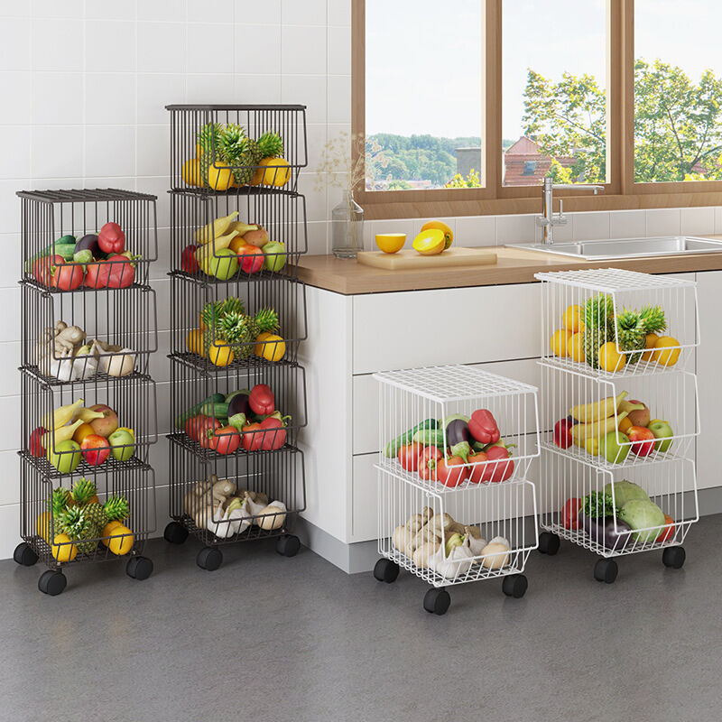 Etagère métallique, paniers sur roulettes - cinq niveaux, noir