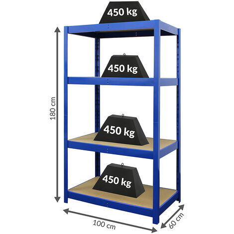 Solide étagère métallique de stockage – profondeur : 60 cm | charge max par tablette : 450 kg - Bleu