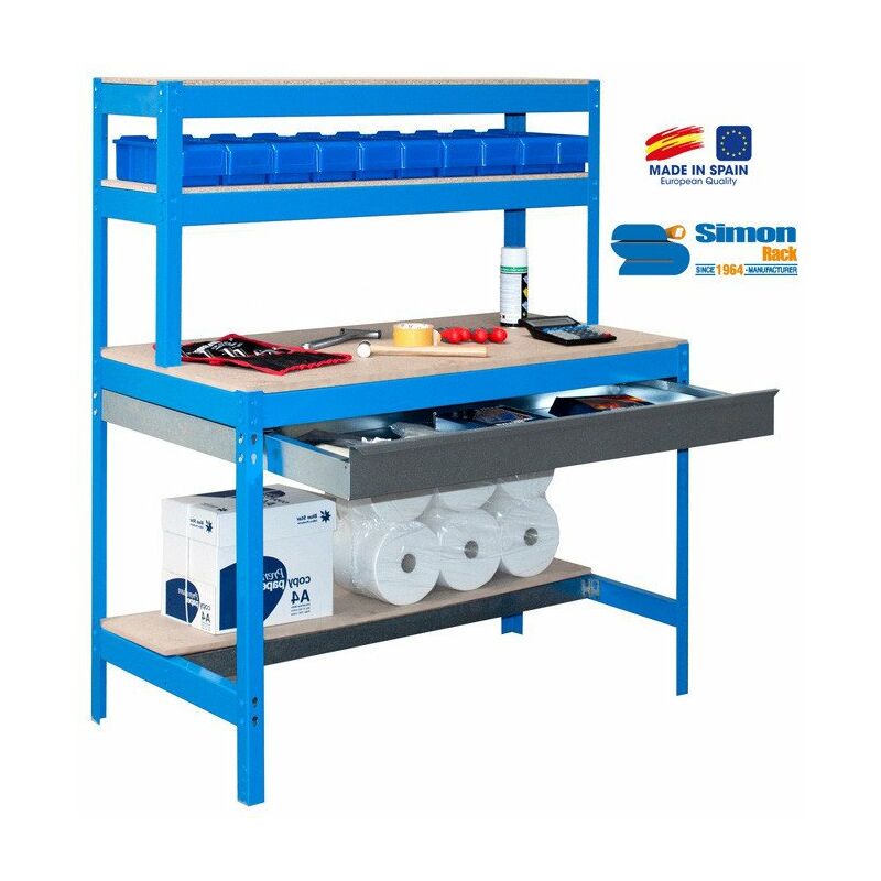 SimonRack - Kit Etabli avec tiroir 1445x1210x610mm - BT-1 BOX 1200 BLEU/BOIS