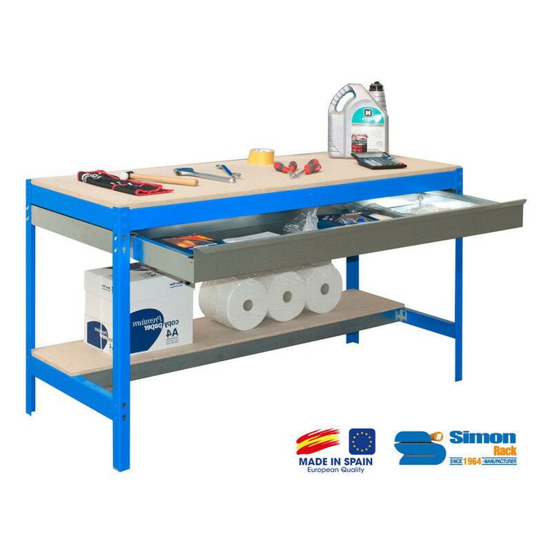 Simonrack - Simon Rack - Kit Etabli avec tiroir 840x1500x750mm - BT-0 box 1500 bleu/bois