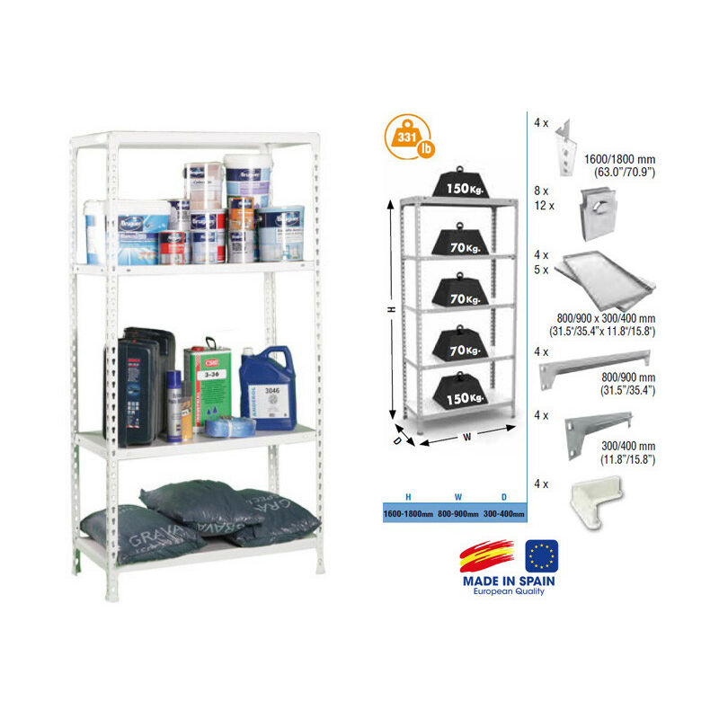 Simonrack - Simon Rack - Etagère de rangement 1600x800x300mm Blanc Charge 70Kg - Ecoclick mini 4/300