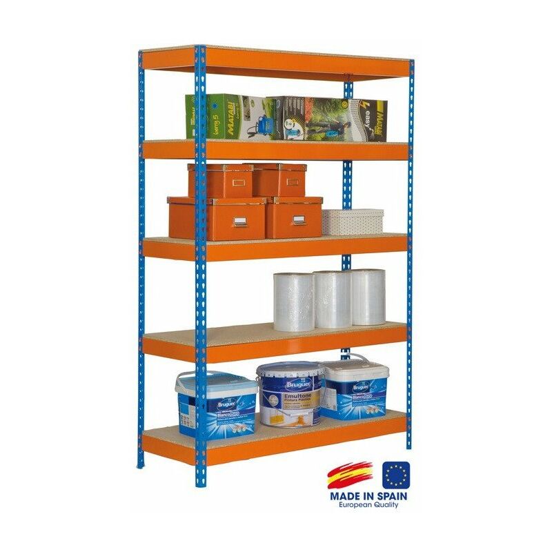 Etagère de rangement 2000x1200x450mm bleu/orange/bois charge 300 Kg - Bricoforte 1204-5 Chipboard8435104938584 - Simonrack