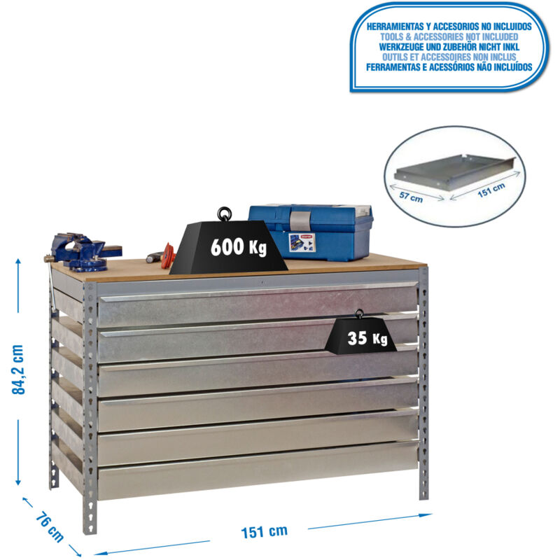 Etabli simonwork BT5 BOX6 1500 gris/bois - 842x1510x760 600Kg Simonrack