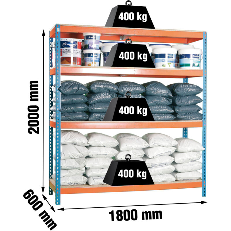 Simonrack - Etagère charge lourde ecoforte 1806-4 chipboard bleu/orange/bois - 2000x1800x600 400Kg
