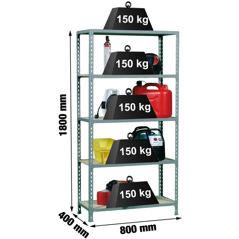 Etagère légère plateau bois sans vis maderclick mini 5/400 gris/bois - 1800x800x400 150Kg Simonrack