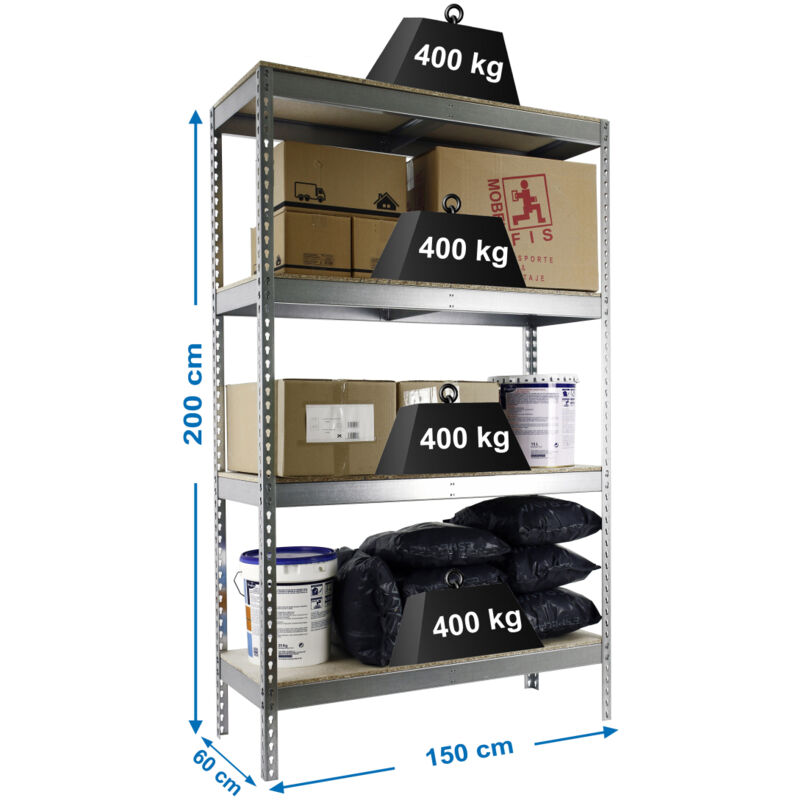Simonrack - Etagère charge lourde ecoforte 1506-4 chipboard galva/bois - 2000x1500x600 400Kg