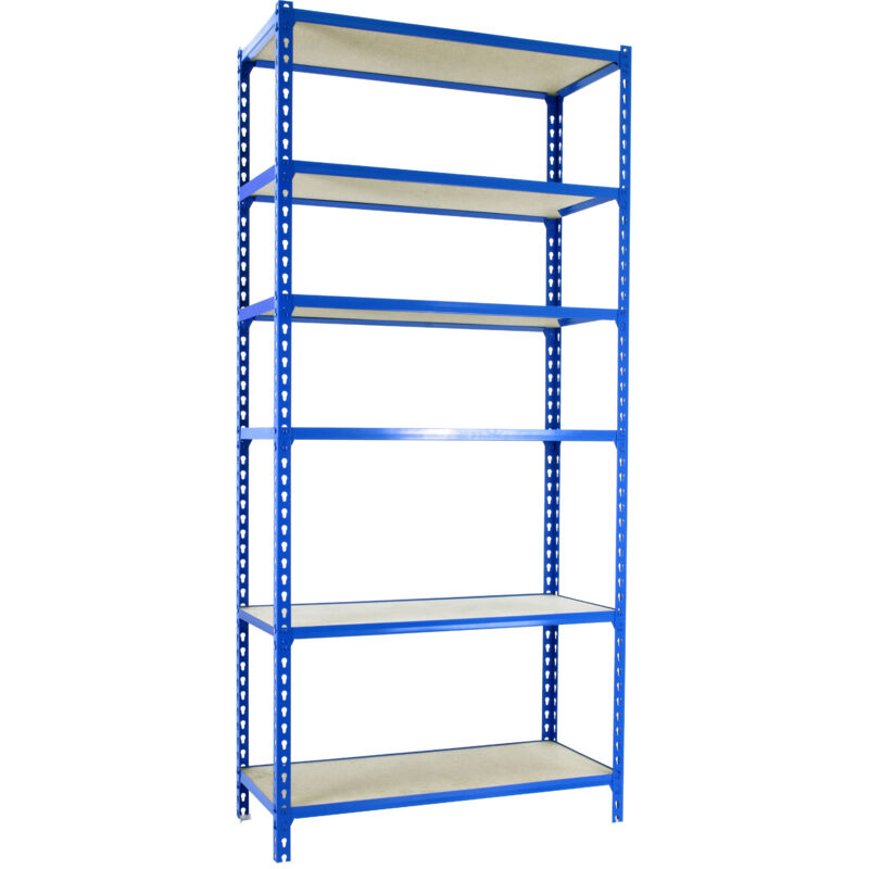 Tagère métallique Simon Rack sans vis bleu/bois 6 étagères 2500x1100x300 mm Fabriquée en Espagne