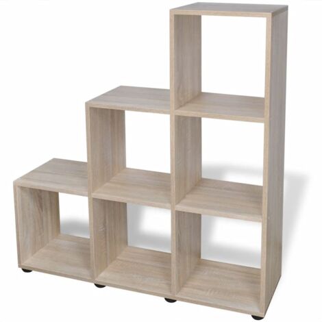 Étagère meuble 6 compartiments 107 cm couleur de chêne