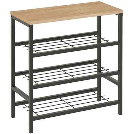 Étagère Meuble à chaussures à 3 niveaux de rangement cadre en acier noir - Longueur 65 x Hauteur 67 x Profondeur 30 cm