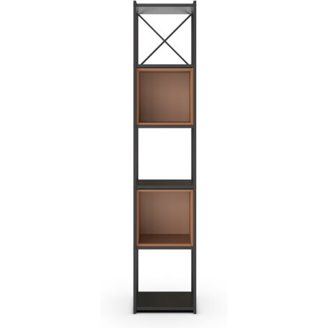 Etagère, meuble étagère aspect bois coloris terracotta et métal noir - Longueur 36 x Profondeur 39 x Hauteur 179 cm