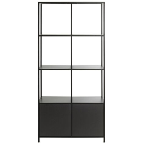 Etagère, meuble étagère avec 2 portes en métal noir -longueur 80 x profondeur 37 x hauteur 176 cm