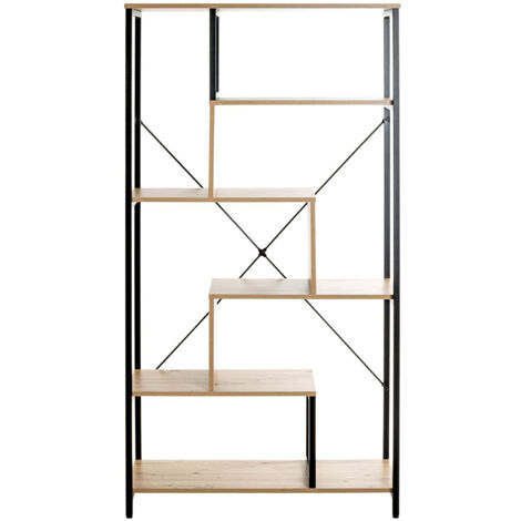 Etagère, meuble étagère en bois coloris chêne et métal noir -longueur 84 x profondeur 35 x hauteur 163 cm