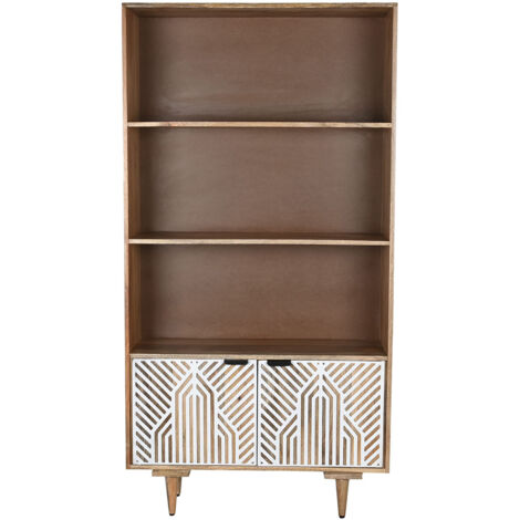 Etagère, meuble étagère en bois de manguier coloris naturel, blanc - longueur 90 x profondeur 35 x Hauteur 174 cm