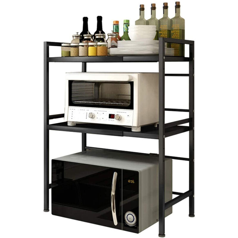 Etagere Micro-Ondes Extensible 2 Niveaux Etagere Rangement Cuisine Four à Micro Ondes 36.5×78×40-64cm Noir