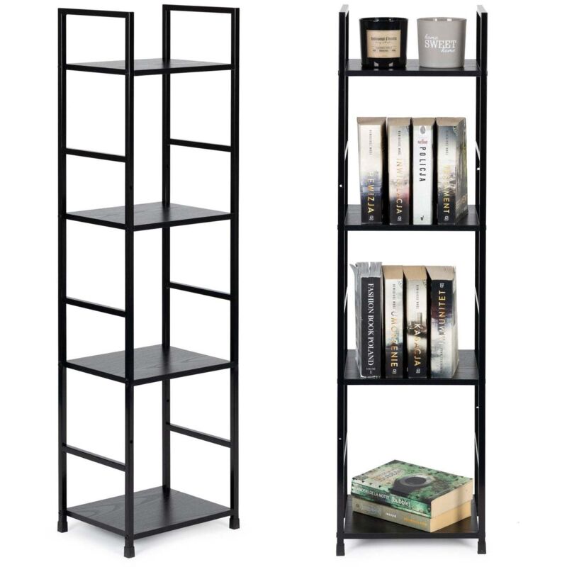 Etagere moderne en bois structure en metal loft 4 etageres noir