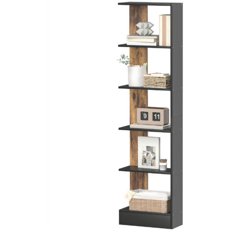 Étagère Moderne Gain de Place 5 Niveaux en Bois 45x21x170 cm, Marron et Noir