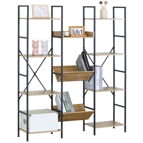Étagère modulaire Bibliothèque ouverte structure en acier noir - Longueur 126 x Hauteur 150 x Profondeur 27 cm