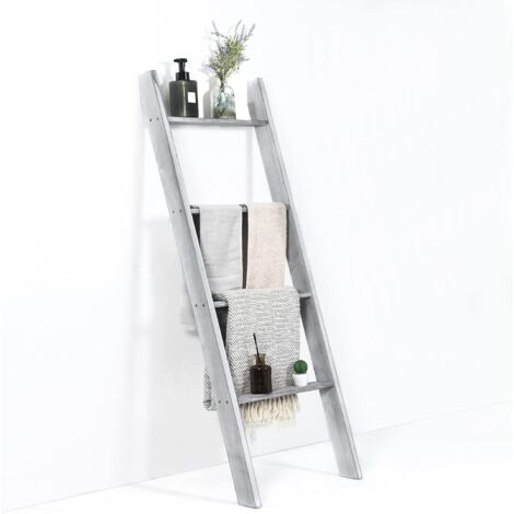 Étagère multifonctionnelle, porte-serviettes, porte-écharpes, porte-tapis et porte-vêtements, 4 étagères, pour salle de bain et cuisine, en pin, 80 kg, 51 x 8 x 137 cm